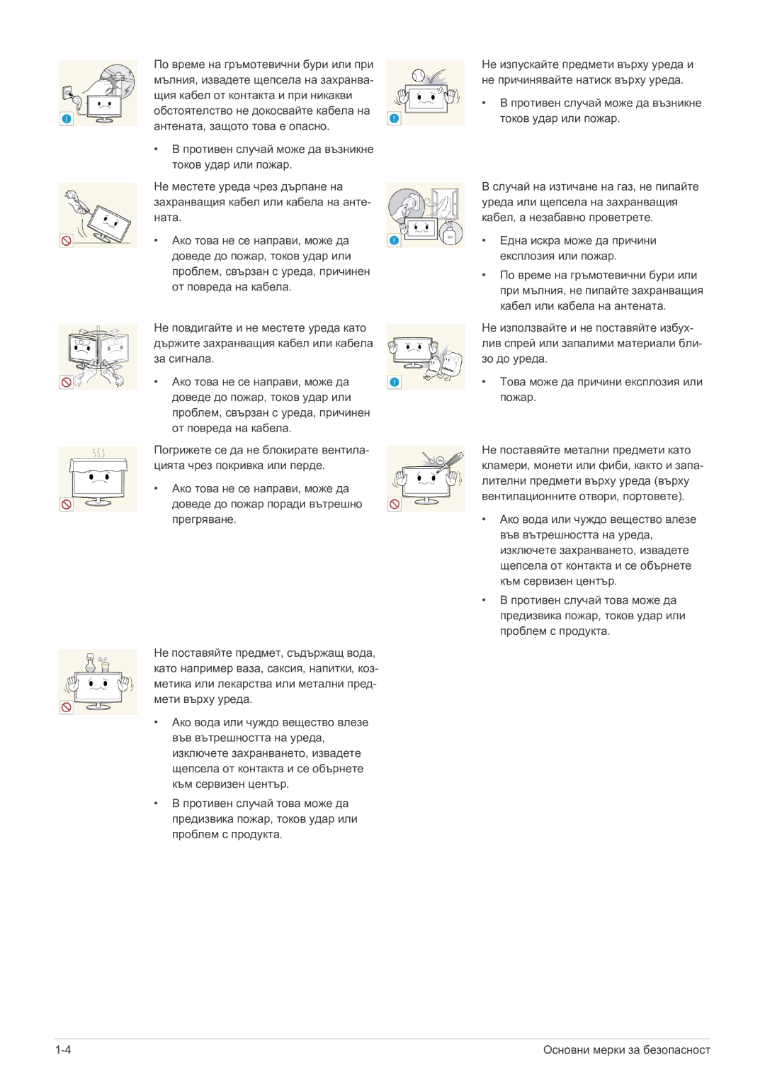 Samsung LS22A300HSZ/EN, LS24A300HSZ/EN manual Основни мерки за безопасност 