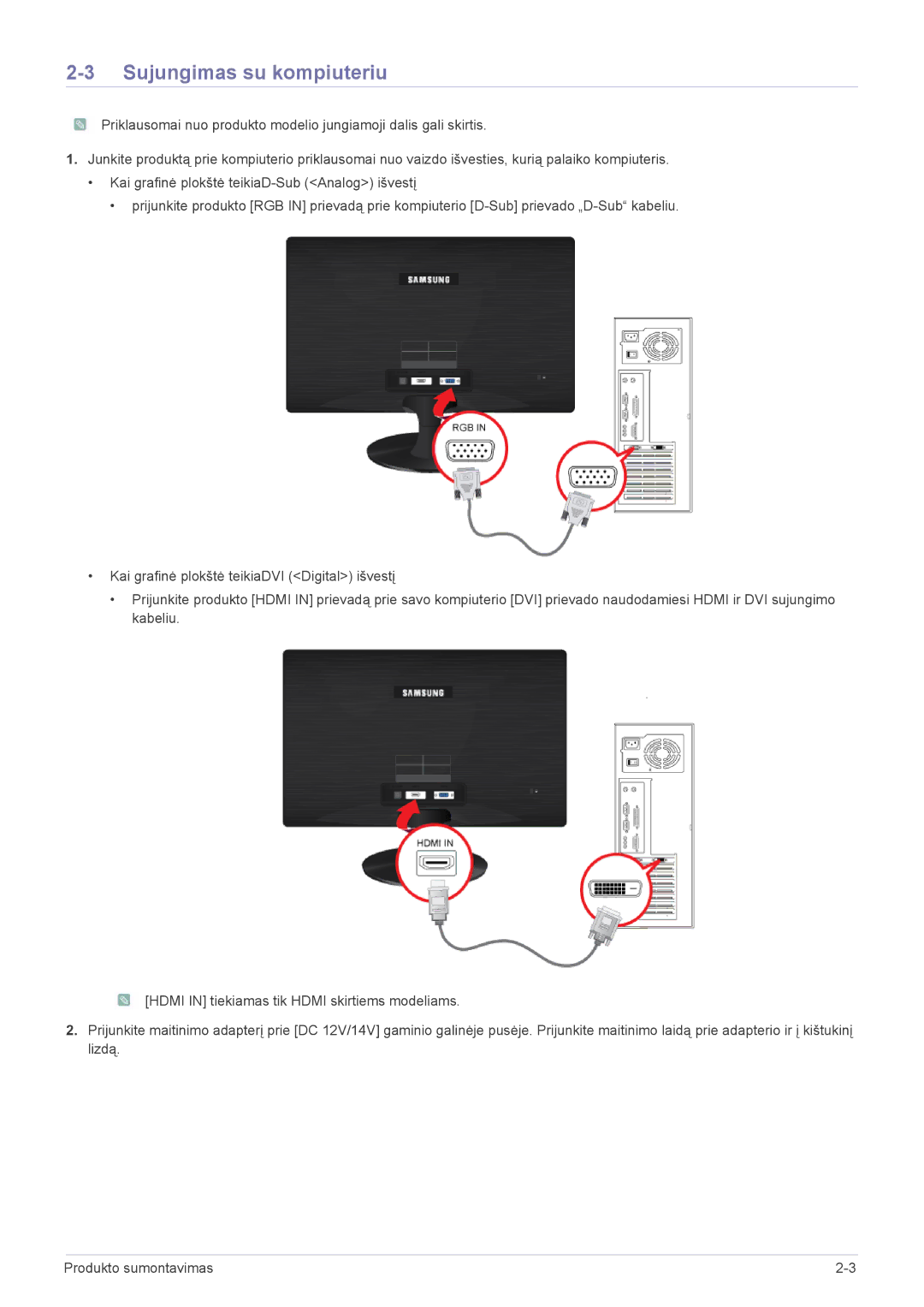 Samsung LS22A300HSZ/EN, LS24A300HSZ/EN manual Sujungimas su kompiuteriu 