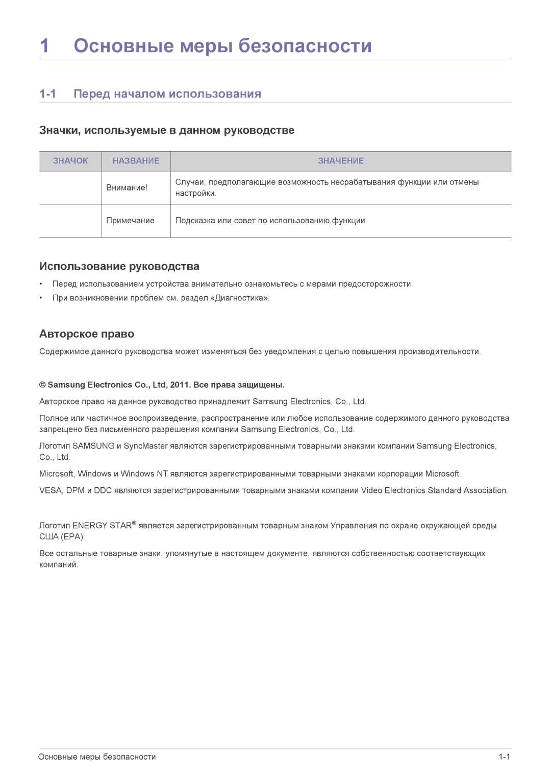 Samsung LS24A300HSZ/EN Основные меры безопасности, Перед началом использования, Значки, используемые в данном руководстве 