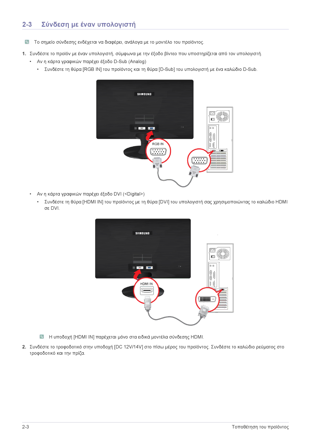 Samsung LS22A300HSZ/EN, LS24A300HSZ/EN manual Σύνδεση με έναν υπολογιστή 