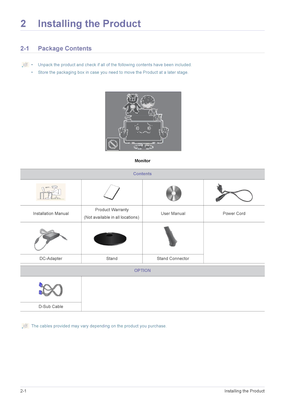 Samsung LS22A350NS/CI, LS23A350NS/CI manual Installing the Product, Package Contents 