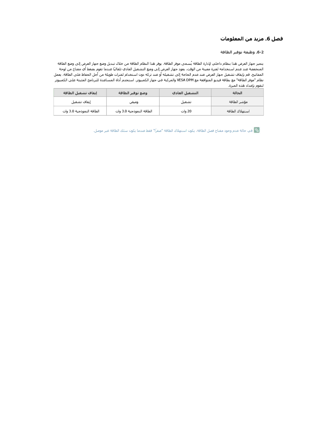 Samsung LS24A450BWT/ZR, LS22A450BWT/EN manual ﺔﻗﺎﻄﻟا ﺮﻴﻓﻮﺗ ﺔﻔﻴﻇو, ﺔﻗﺎﻄﻟا ﻞﻴﻐﺸﺗ فﺎﻘﻳإ ﺔﻗﺎﻄﻟا ﺮﻴﻓﻮﺗ ﻊﺿو يدﺎﻌﻟا ﻞﻴﻐﺸﺘﻟا ﺔﻟﺎﺤﻟا 