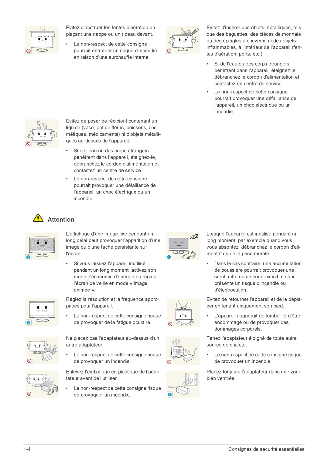 Samsung LS22A460BSU/EN manual Consignes de sécurité essentielles 