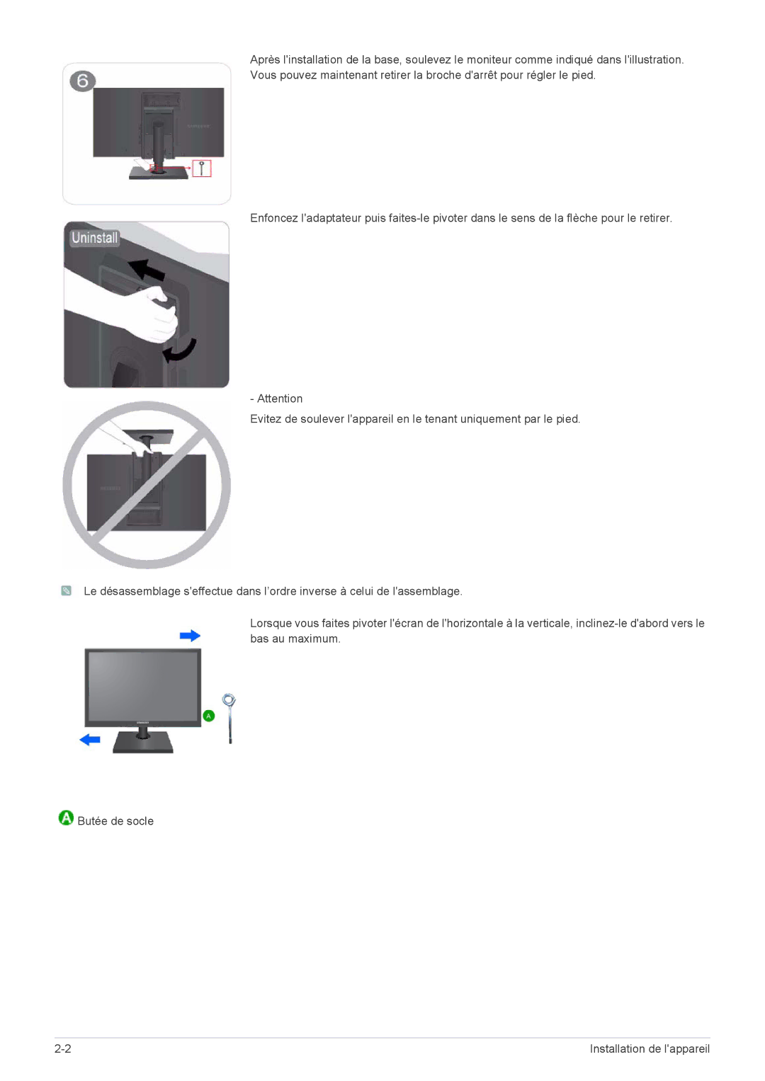 Samsung LS22A460BSU/EN manual Installation de lappareil 