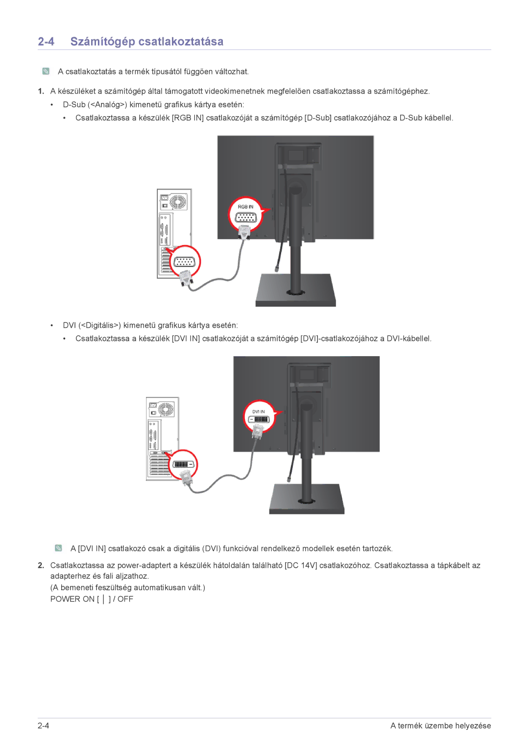 Samsung LS22A460BSU/EN manual Számítógép csatlakoztatása 