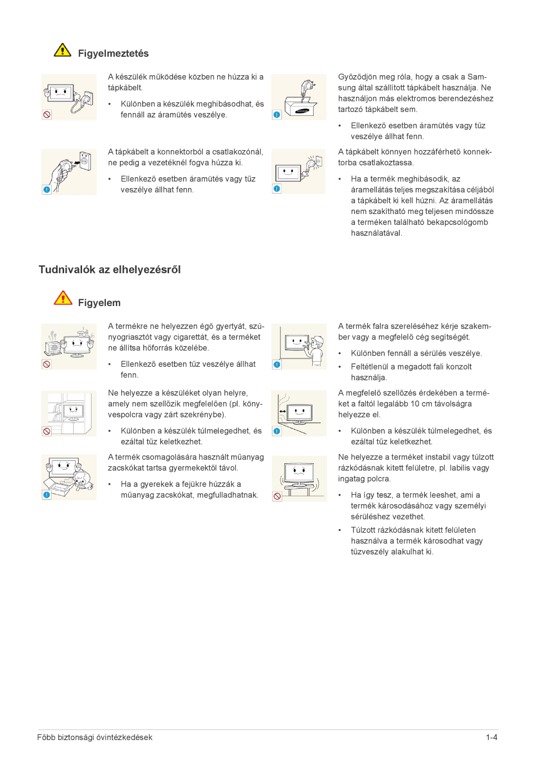 Samsung LS22A460BSU/EN manual Tudnivalók az elhelyezésről, Figyelmeztetés 