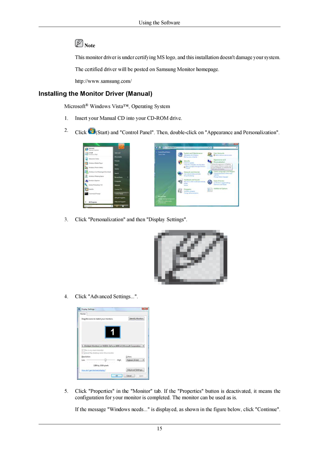 Samsung LS22AQWJFV/XSV, LS22AQVJFV/EDC, LS22AQWJFV/EDC, LS22AQWJFVMXSV, LS22AQVJFV/XAA Installing the Monitor Driver Manual 