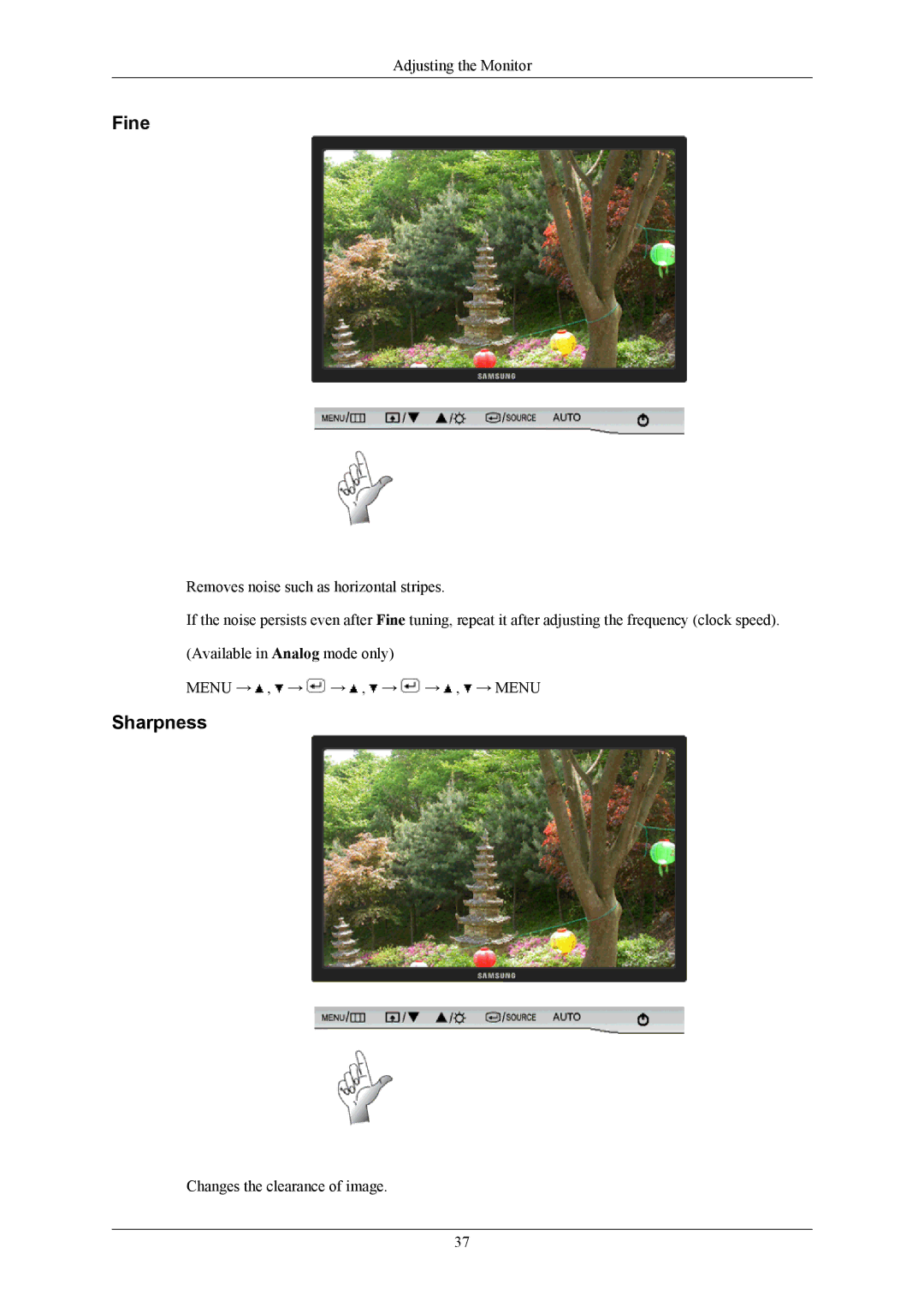 Samsung LS22AQWJFVMXSV, LS22AQVJFV/EDC, LS22AQWJFV/EDC, LS22AQWJFV/XSV, LS22AQVJFV/XAA, LS22AQVJFV/ILC manual Fine, Sharpness 