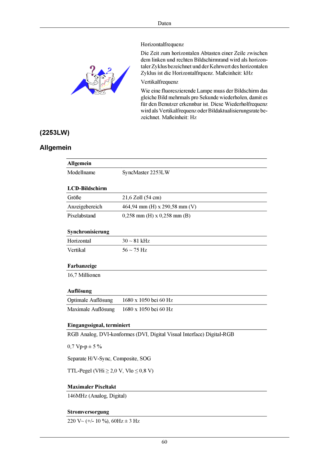 Samsung LS22AQWJFV/EDC, LS22AQVJFV/EDC manual 2253LW Allgemein 