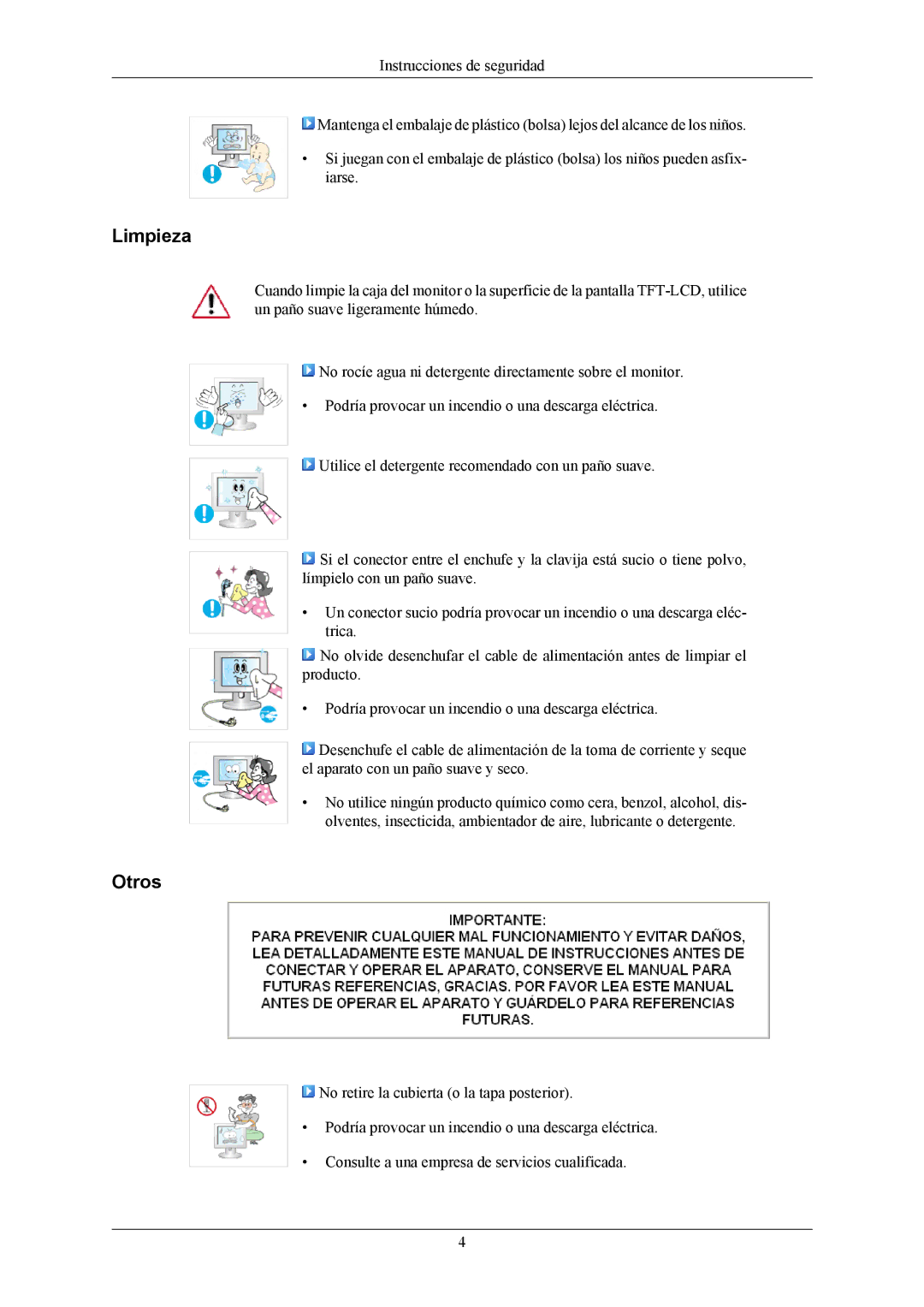 Samsung LS22AQWJFV/EDC, LS22AQVJFV/EDC manual Limpieza, Otros 