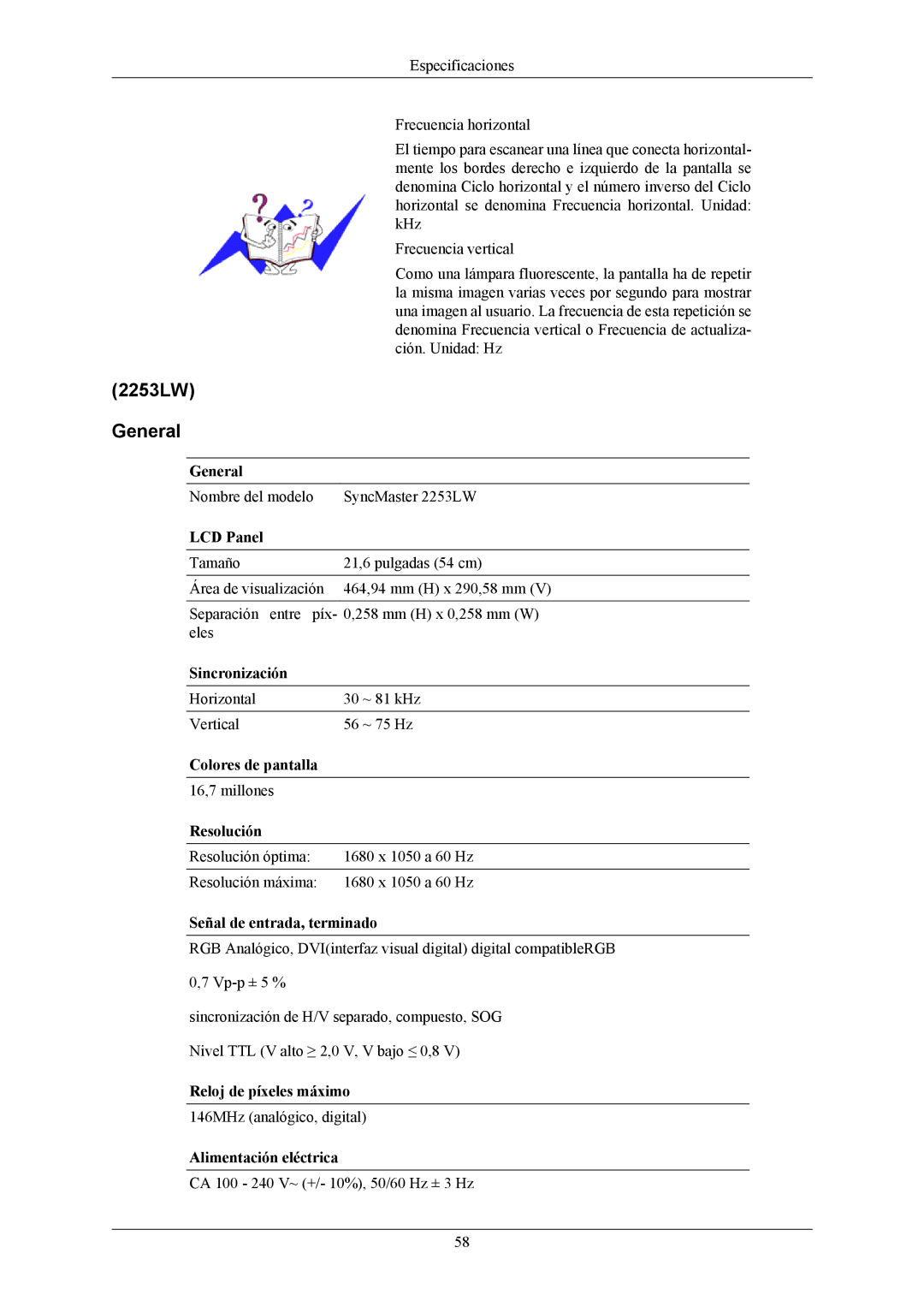 Samsung LS22AQWJFV/EDC, LS22AQVJFV/EDC manual 2253LW General 