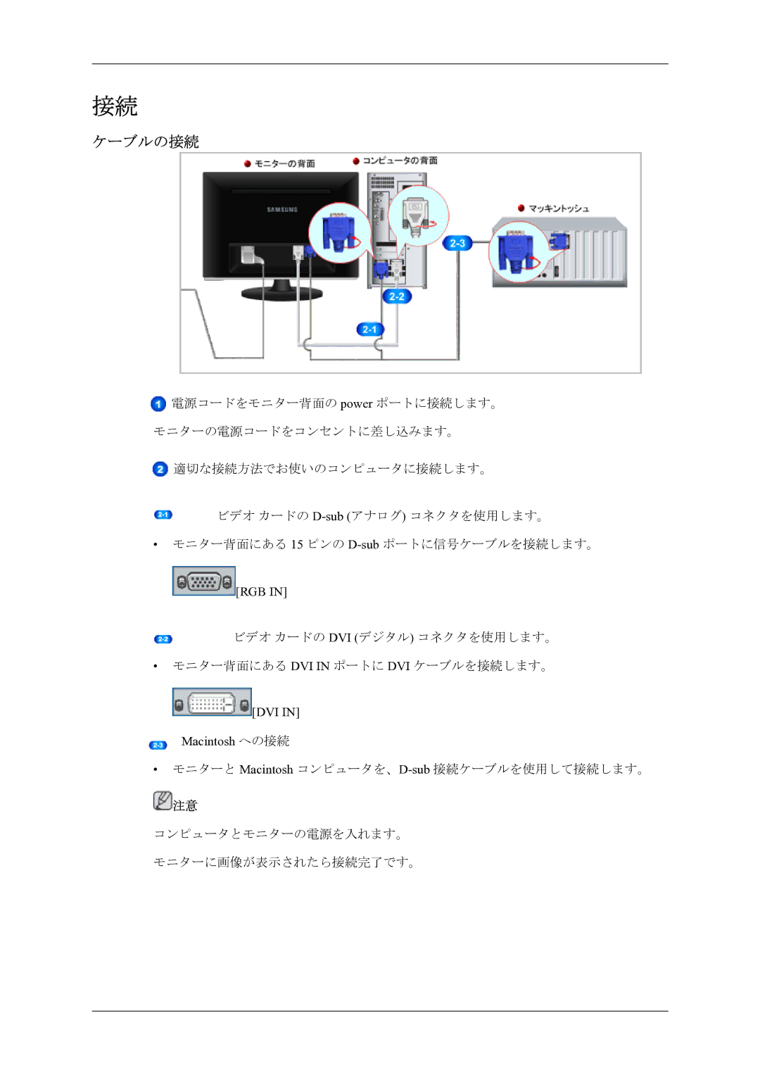 Samsung LS22AQWJFV/XSJ manual ケーブルの接続, Rgb 