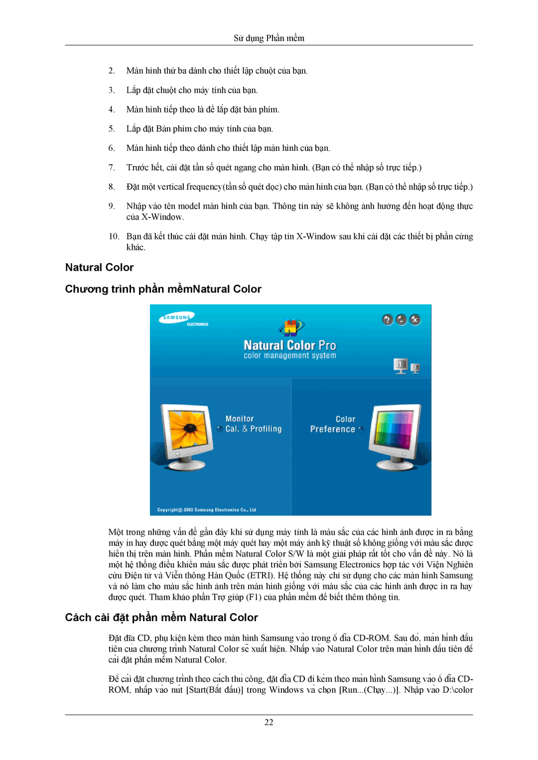 Samsung LS22AQWJFVMXSV manual Natural Color Chương trình phần mềmNatural Color, Cách cài đặt phần mềm Natural Color 