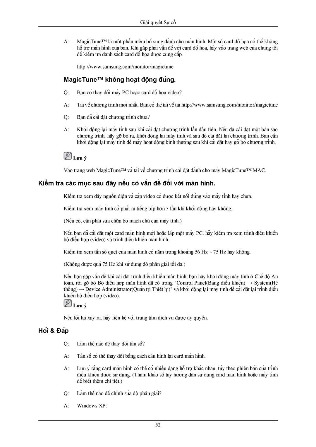 Samsung LS22AQWJFVMXSV manual MagicTune không hoạt động đúng, Kiểm tra các mục sau đây nếu có vấn đề đối với màn hình 