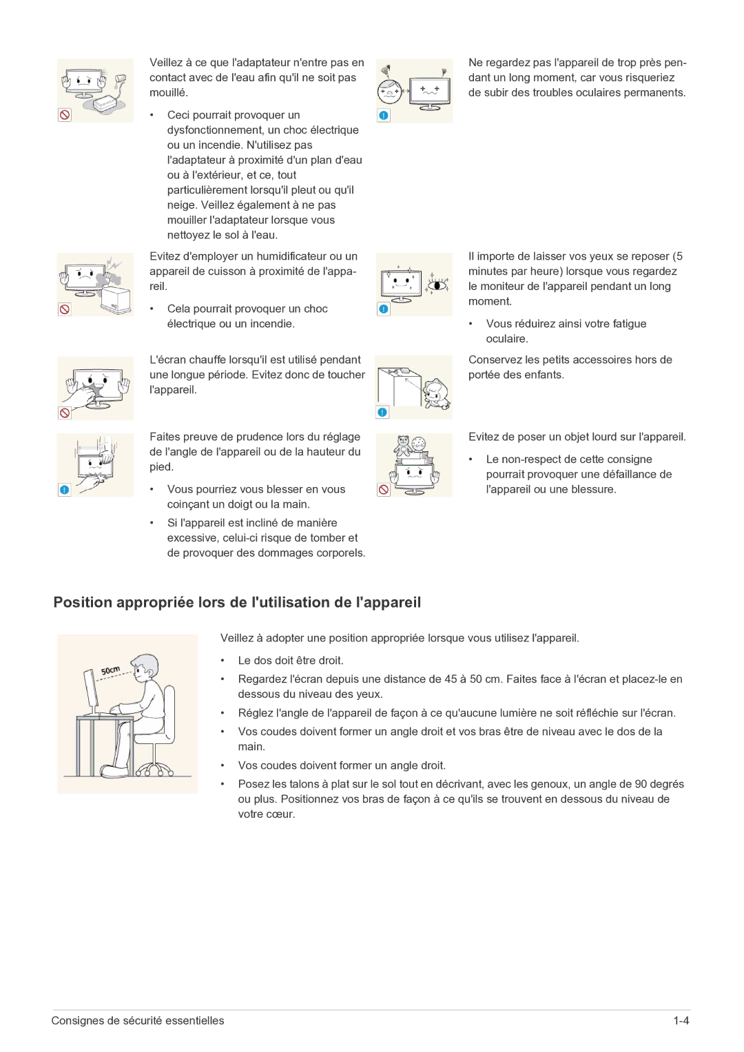 Samsung LS19B150NS/EN, LS22B150NS/EN manual Position appropriée lors de lutilisation de lappareil 