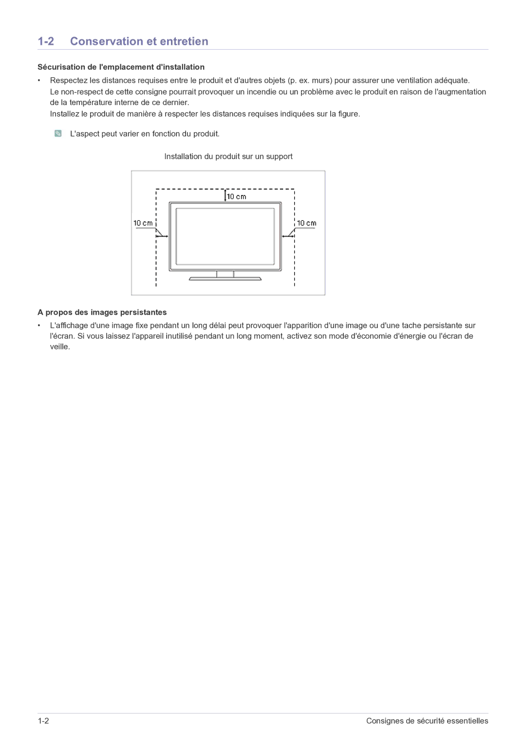 Samsung LS22B150NS/EN, LS19B150NS/EN manual Conservation et entretien, Sécurisation de lemplacement dinstallation 