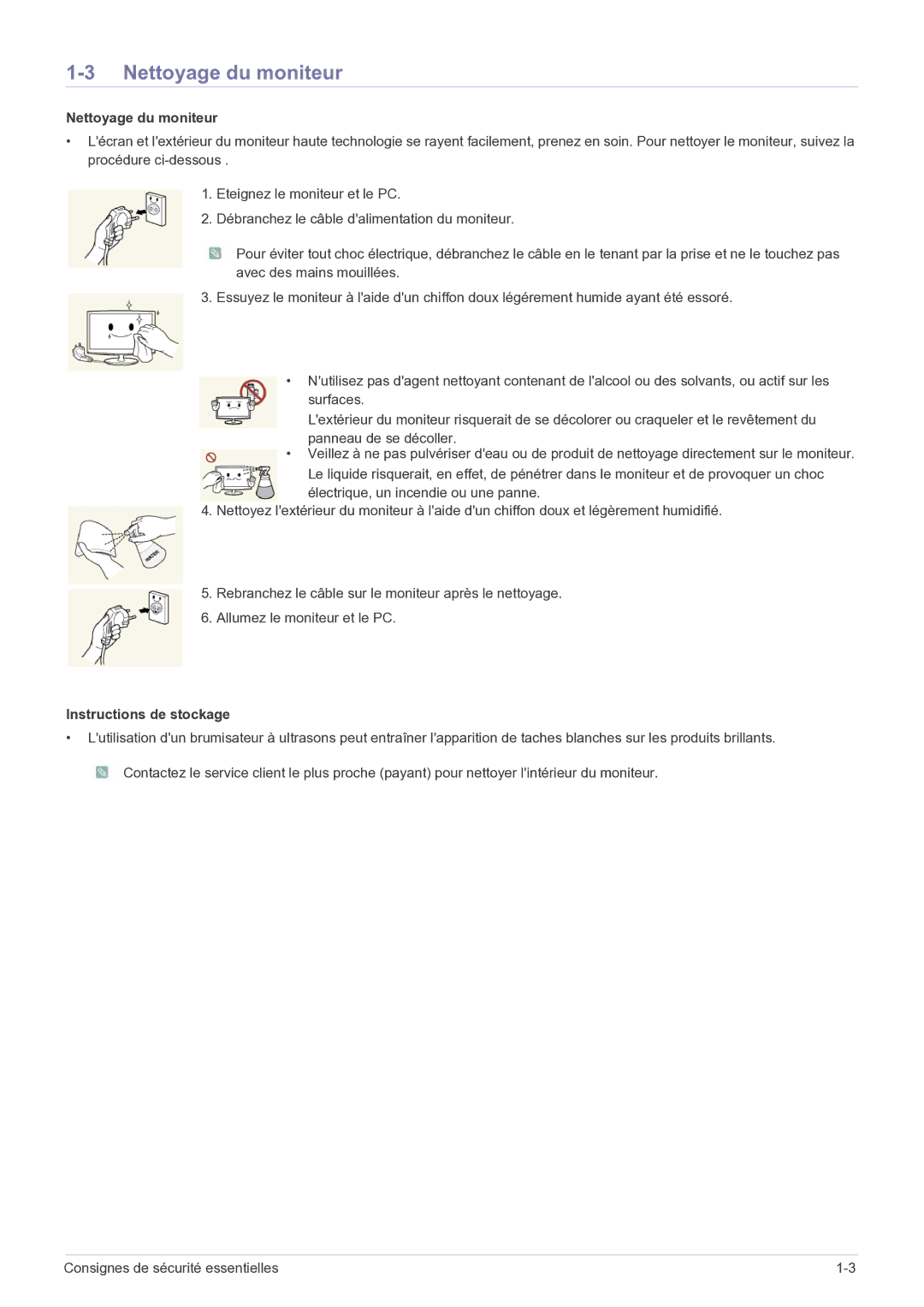 Samsung LS19B150NS/EN, LS22B150NS/EN manual Nettoyage du moniteur, Instructions de stockage 