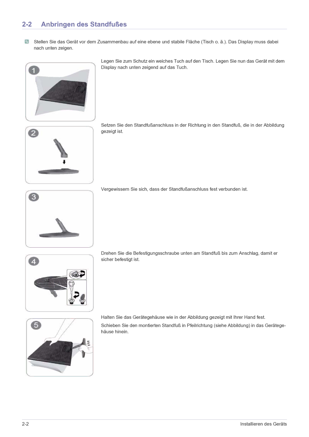 Samsung LS22B150NS/EN, LS19B150NS/EN manual Anbringen des Standfußes 