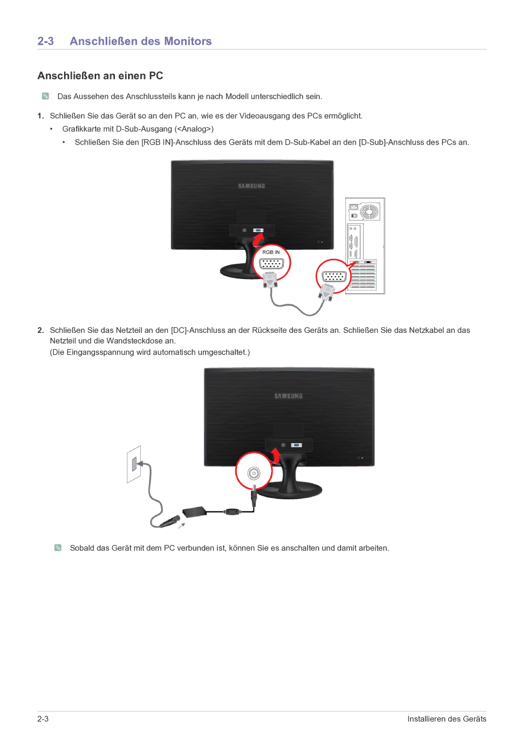 Samsung LS22B150NS/EN, LS19B150NS/EN manual Anschließen des Monitors, Anschließen an einen PC 