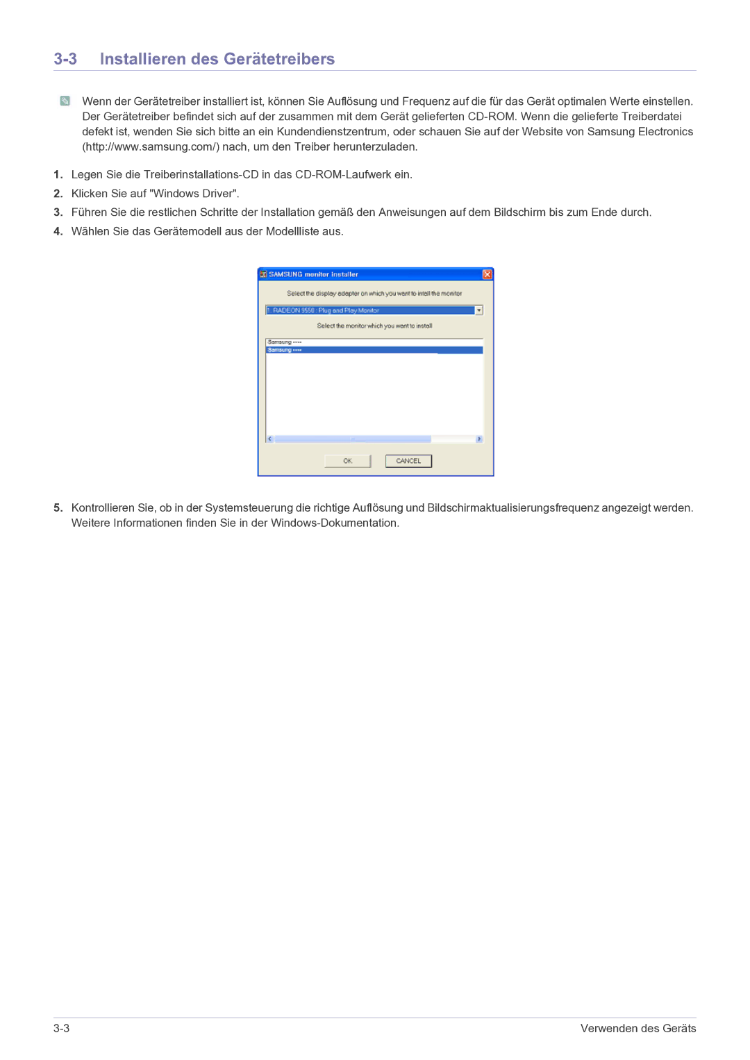 Samsung LS22B150NS/EN, LS19B150NS/EN manual Installieren des Gerätetreibers 
