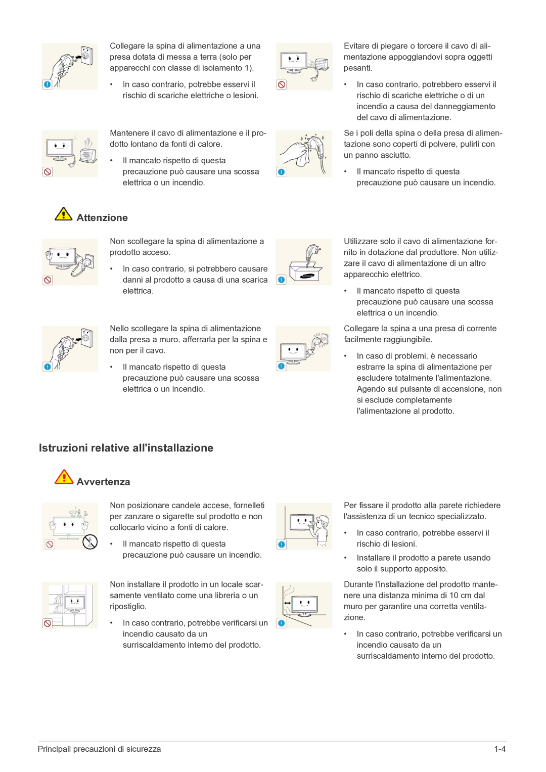 Samsung LS19B150NS/EN, LS22B150NS/EN manual Istruzioni relative allinstallazione, Attenzione 