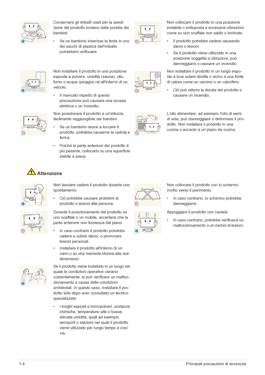 Samsung LS22B150NS/EN, LS19B150NS/EN manual Non lasciare cadere il prodotto durante uno spostamento 