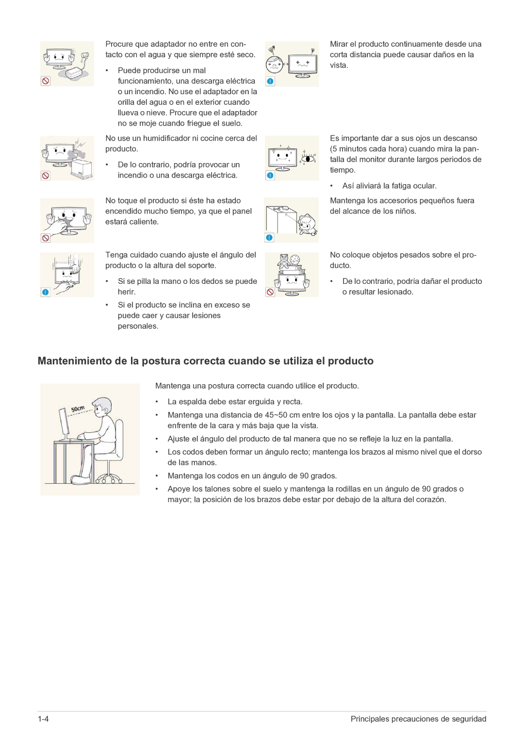 Samsung LS22B150NS/EN, LS19B150NS/EN manual Principales precauciones de seguridad 