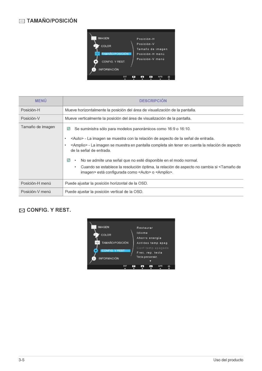 Samsung LS22B150NS/EN, LS19B150NS/EN manual Tamaño/Posición 