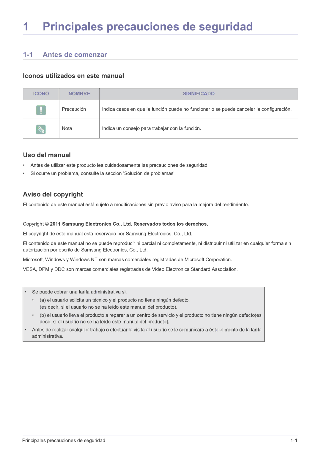 Samsung LS19B150NS/EN Principales precauciones de seguridad, Antes de comenzar, Iconos utilizados en este manual 