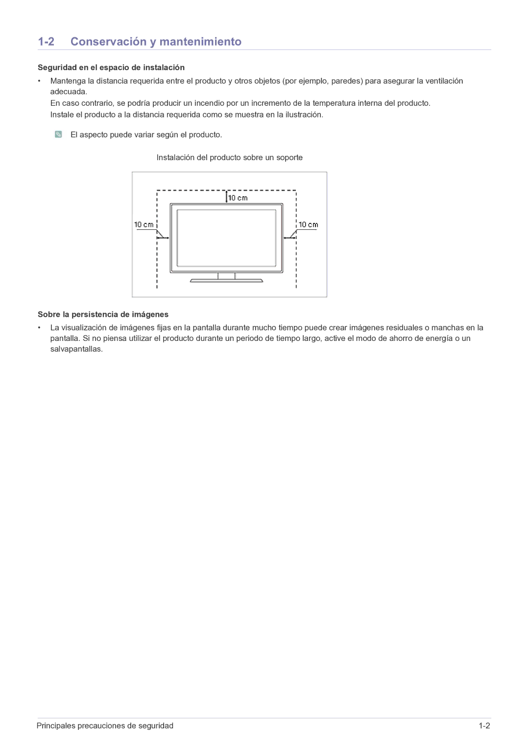 Samsung LS19B150NS/EN, LS22B150NS/EN manual Conservación y mantenimiento, Seguridad en el espacio de instalación 