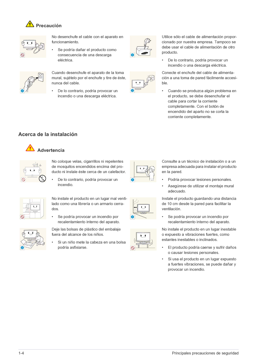 Samsung LS22B150NS/EN, LS19B150NS/EN manual Acerca de la instalación, Precaución 