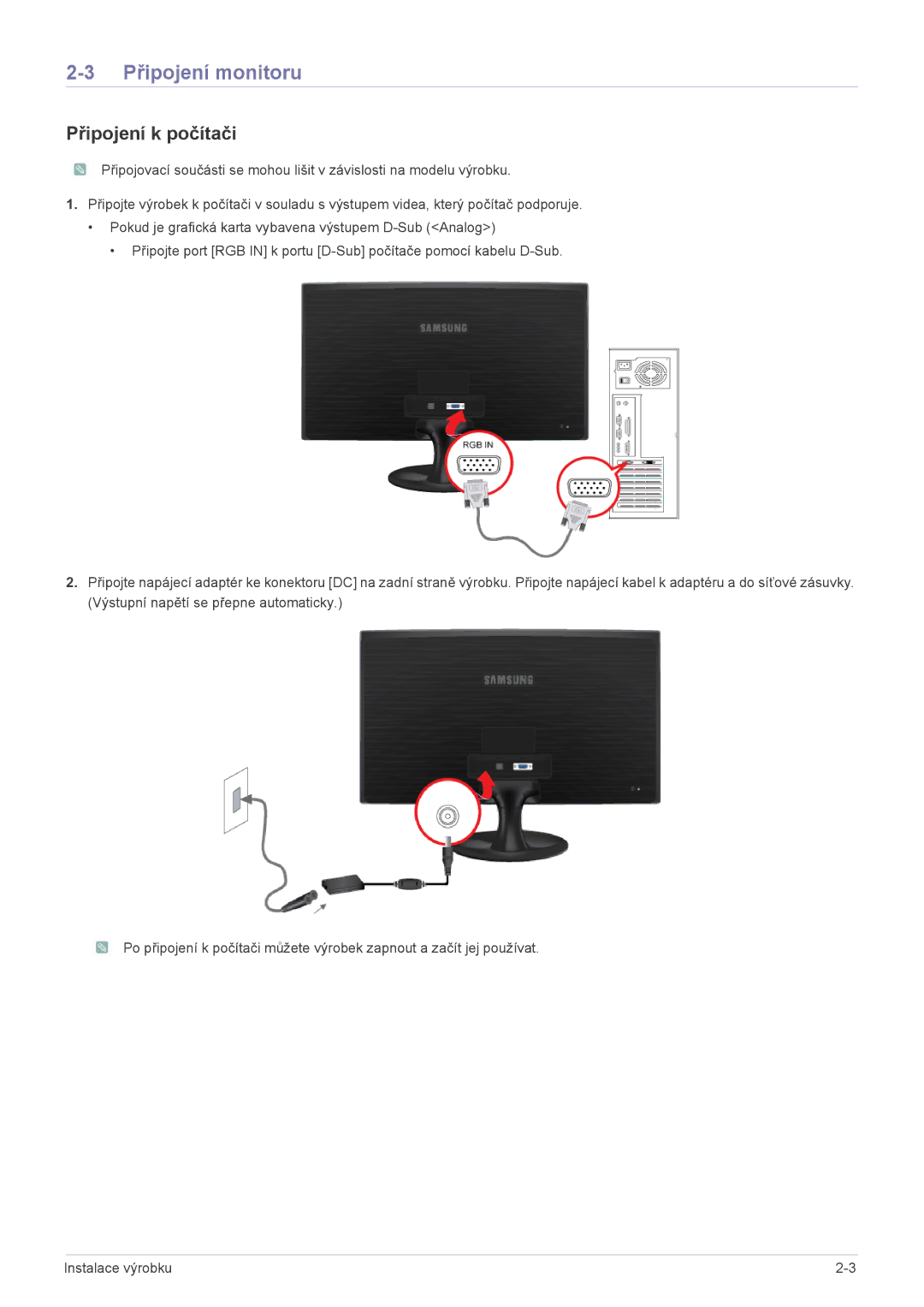 Samsung LS19B150NS/EN, LS22B150NS/EN manual Připojení monitoru, Připojení k počítači 