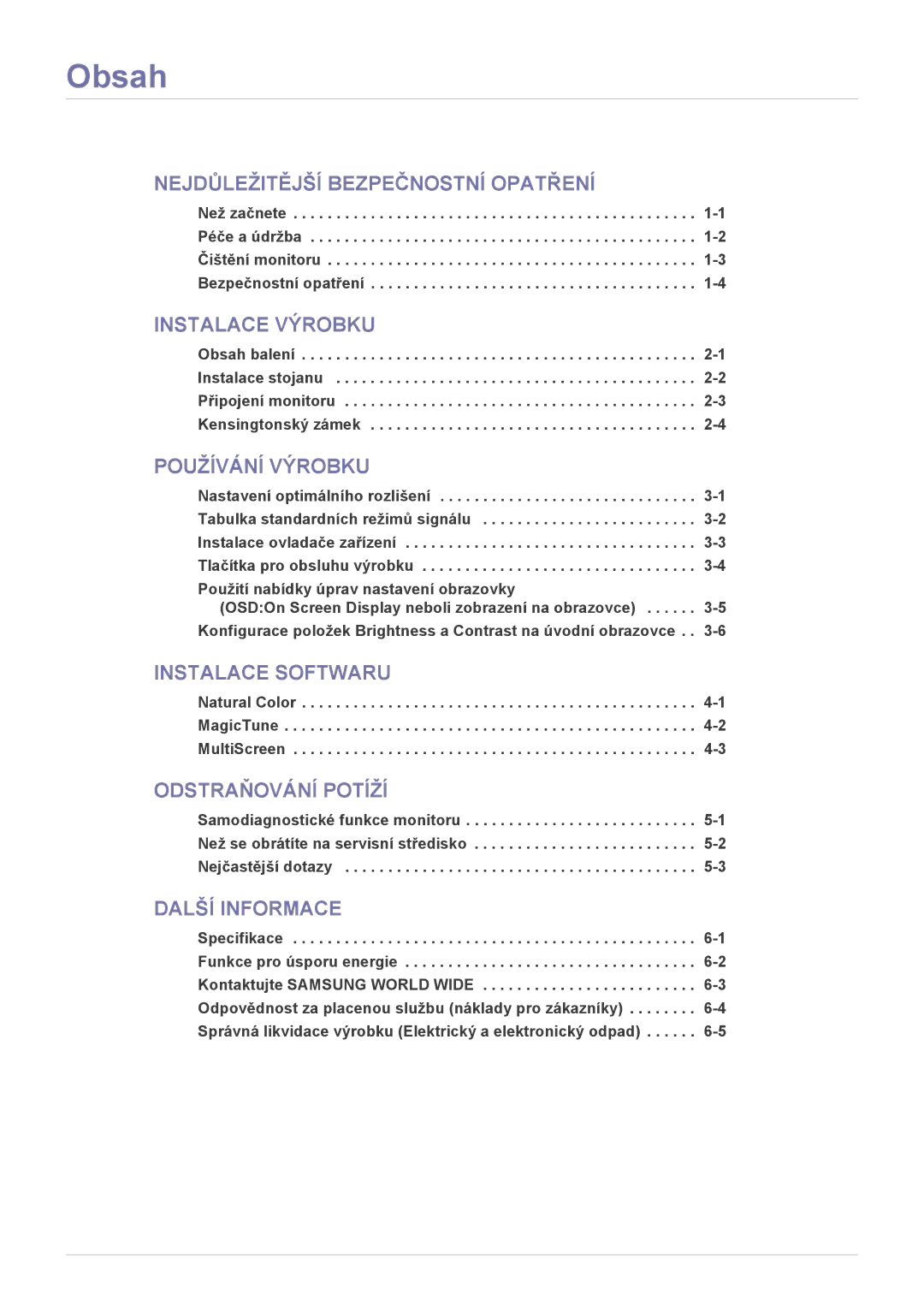 Samsung LS22B150NS/EN, LS19B150NS/EN manual Obsah, Používání Výrobku 