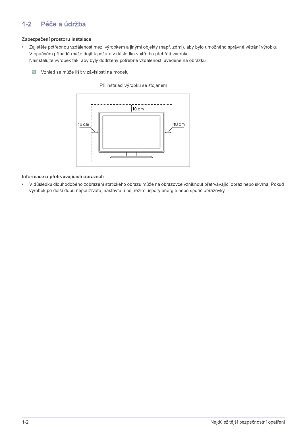 Samsung LS22B150NS/EN, LS19B150NS/EN manual Péče a údržba, Zabezpečení prostoru instalace 