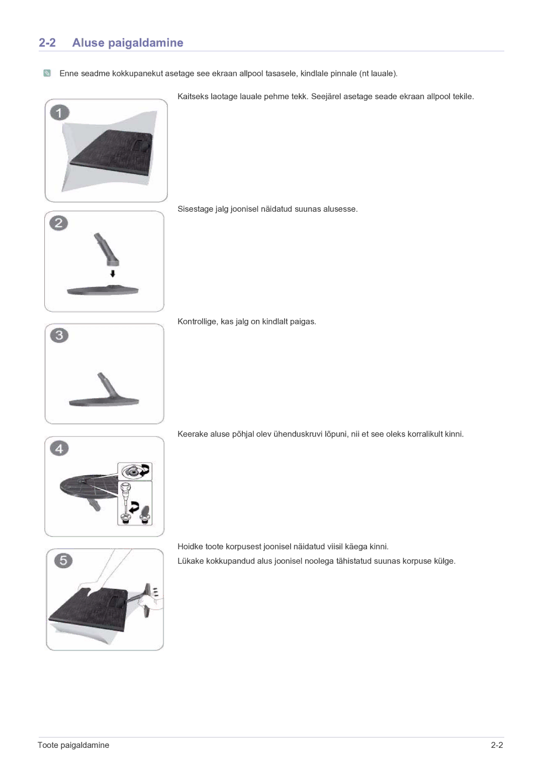 Samsung LS19B150NS/EN, LS22B150NS/EN manual Aluse paigaldamine 