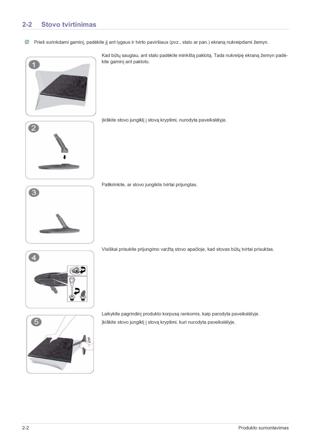 Samsung LS22B150NS/EN, LS19B150NS/EN manual Stovo tvirtinimas 