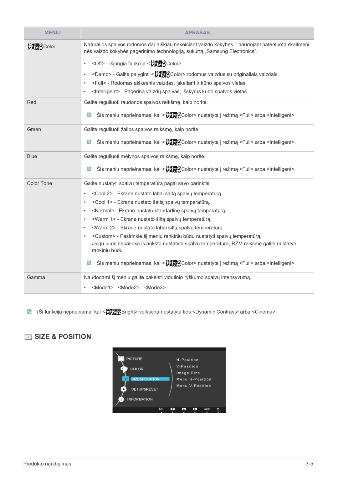 Samsung LS19B150NS/EN, LS22B150NS/EN manual Size & Position 