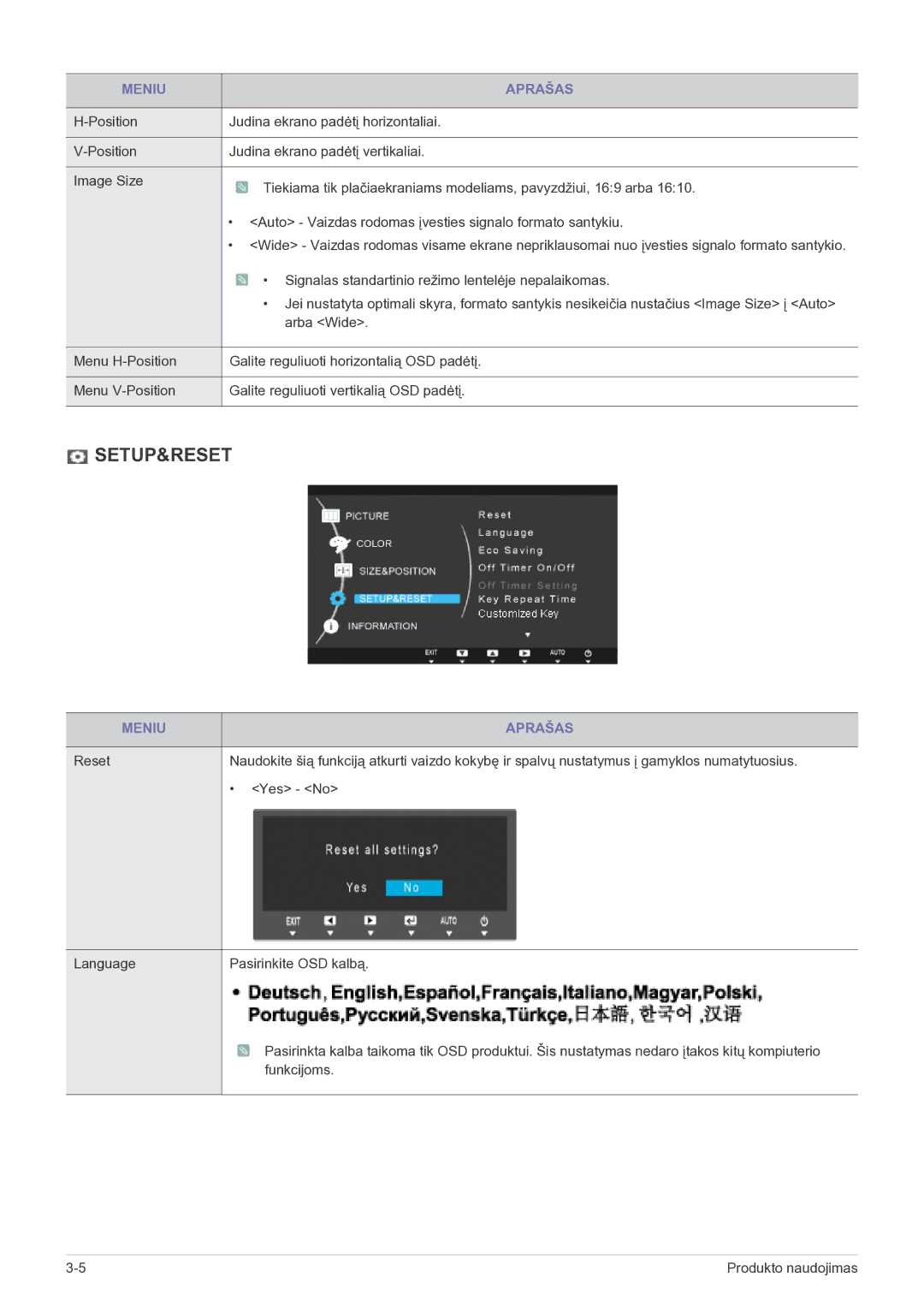 Samsung LS22B150NS/EN, LS19B150NS/EN manual Setup&Reset 