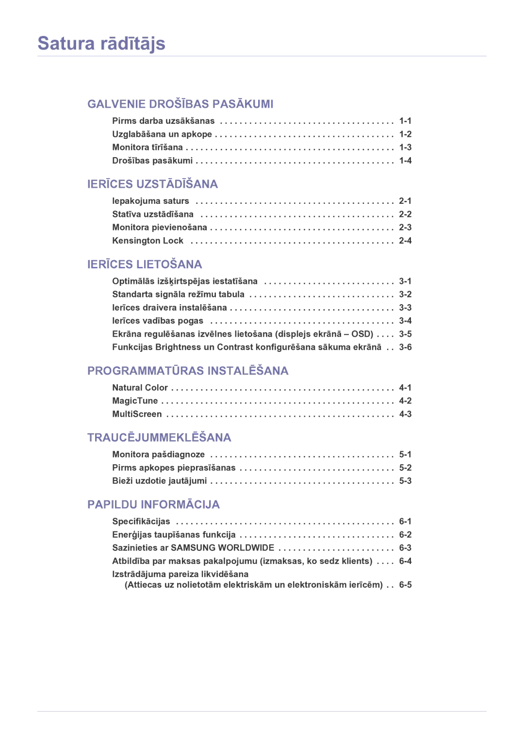 Samsung LS22B150NS/EN, LS19B150NS/EN manual Satura rādītājs, Ierīces Lietošana 