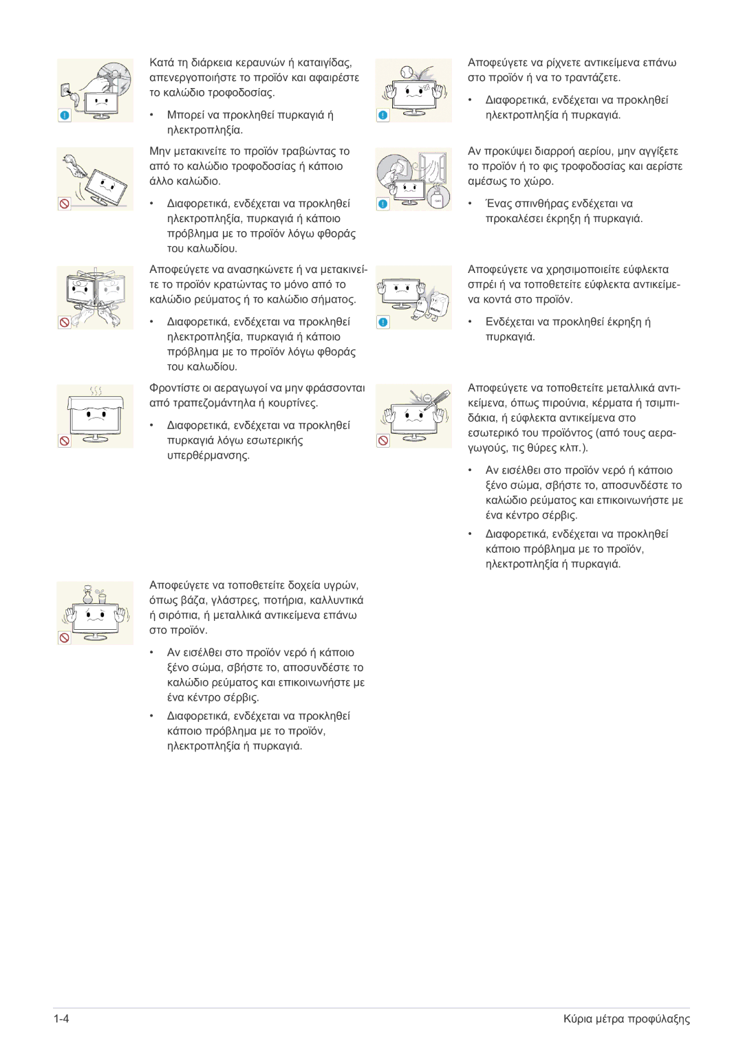 Samsung LS22B150NS/EN, LS19B150NS/EN manual Κύρια μέτρα προφύλαξης 