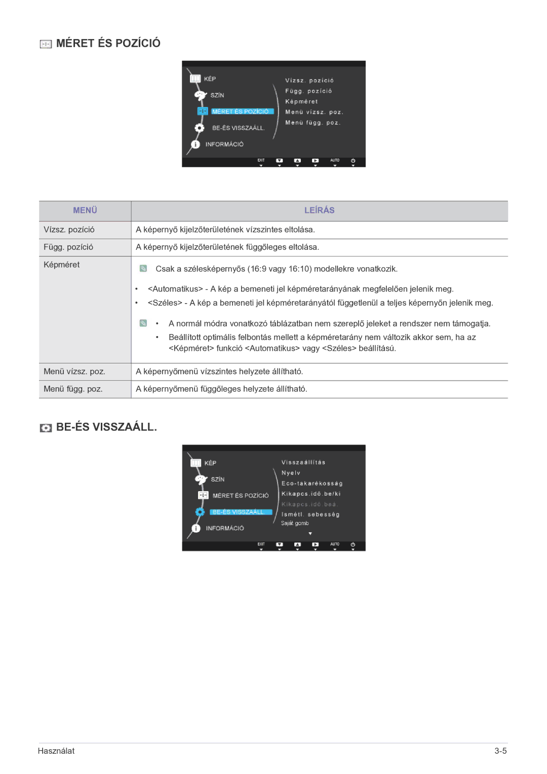 Samsung LS19B150NS/EN, LS22B150NS/EN manual Méret ÉS Pozíció 