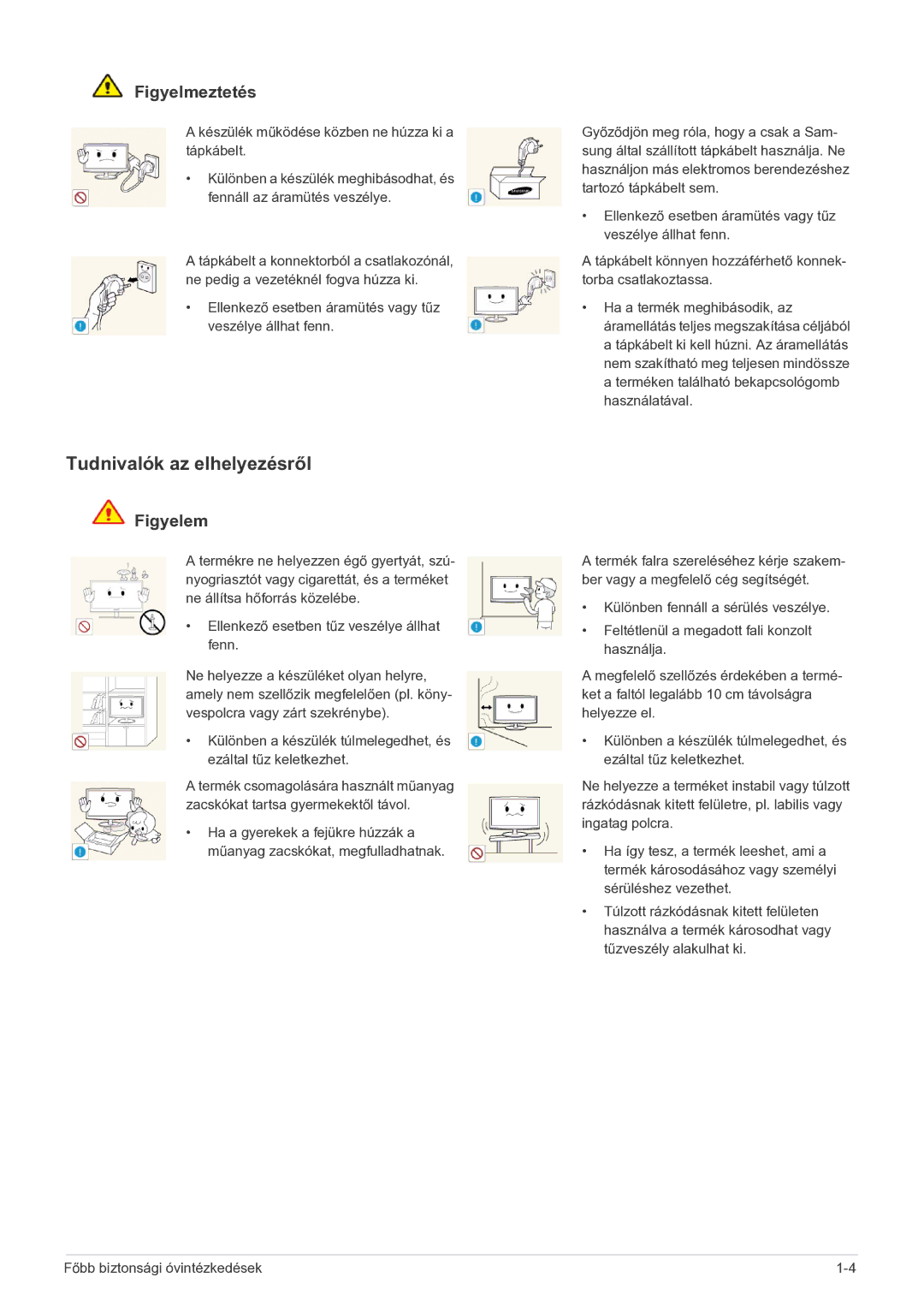 Samsung LS19B150NS/EN, LS22B150NS/EN manual Tudnivalók az elhelyezésről, Figyelmeztetés 