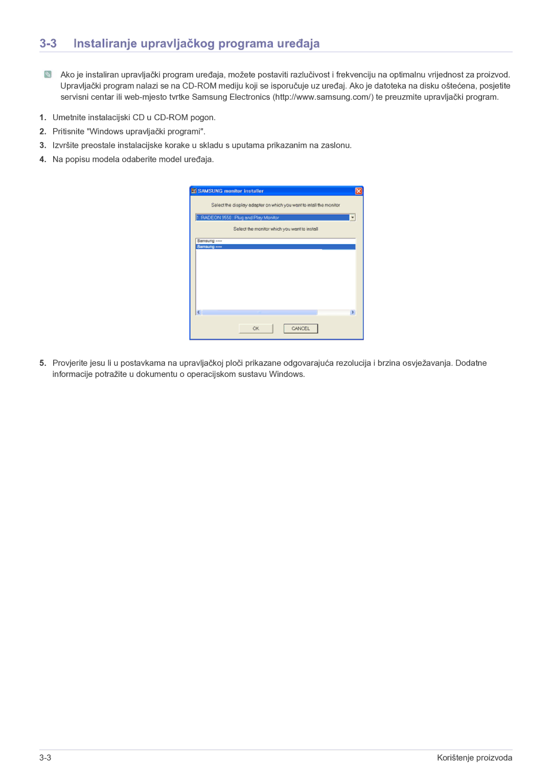 Samsung LS22B150NS/EN, LS19B150NS/EN manual Instaliranje upravljačkog programa uređaja 