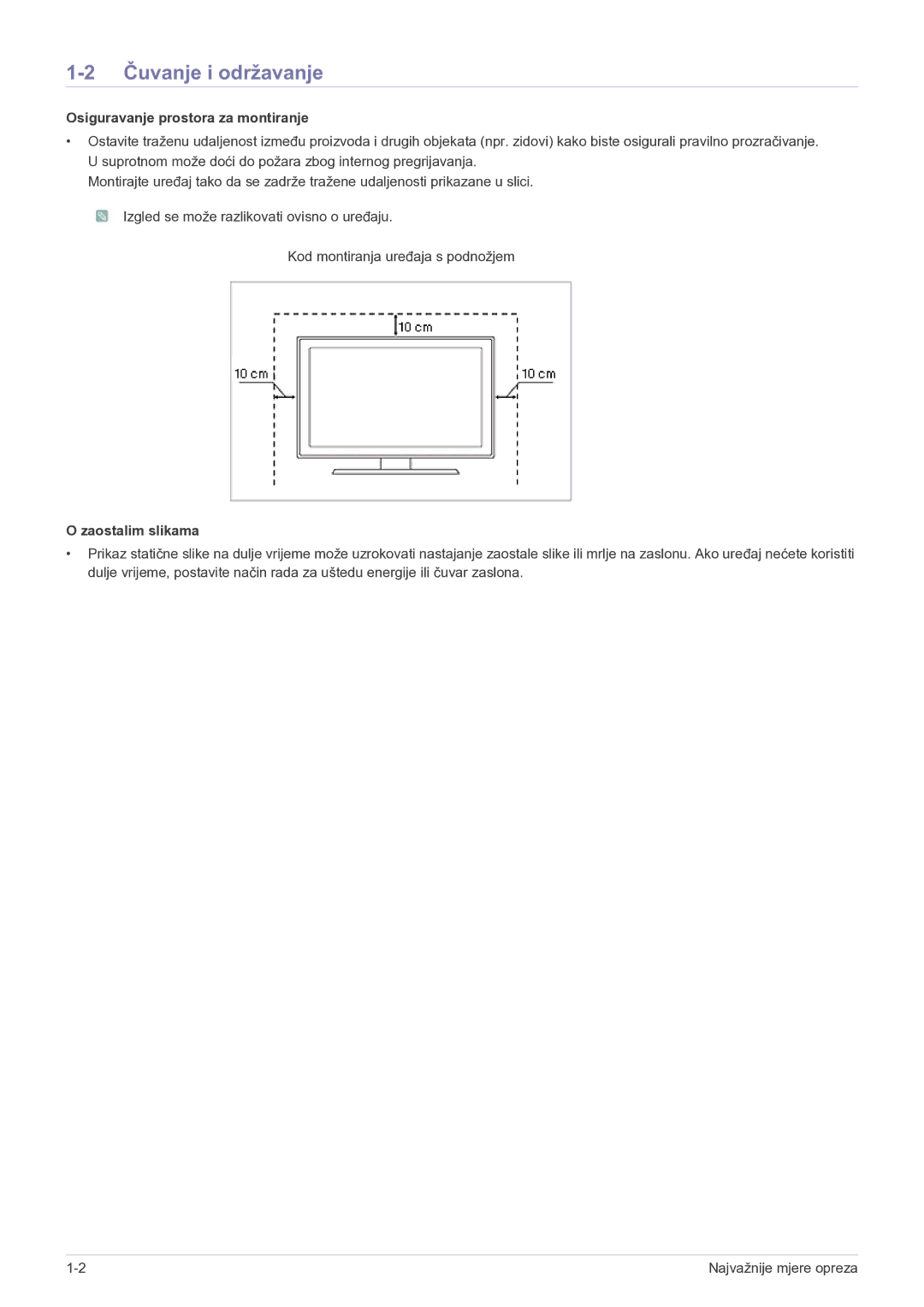 Samsung LS22B150NS/EN, LS19B150NS/EN manual Čuvanje i održavanje, Osiguravanje prostora za montiranje, Zaostalim slikama 