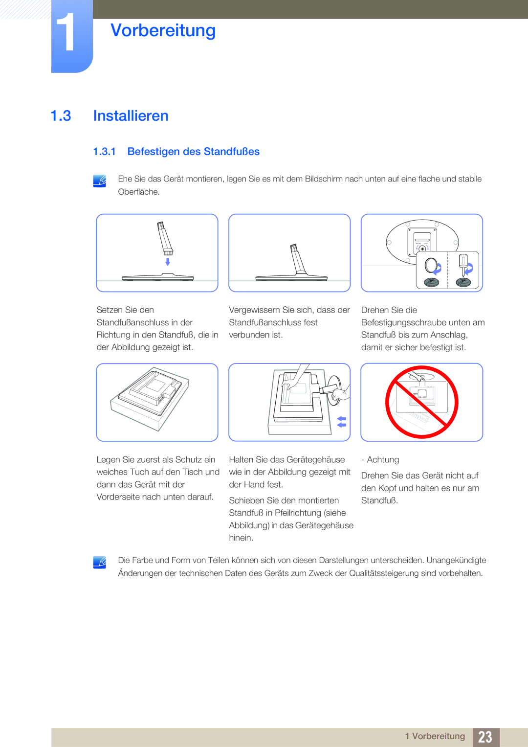 Samsung LS22B220BWV/EN manual Installieren, Befestigen des Standfußes 