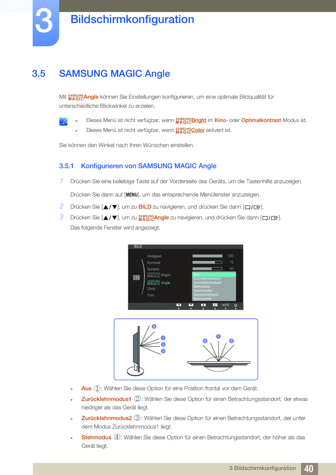 Samsung LS22B220BWV/EN manual Konfigurieren von Samsung Magic Angle 