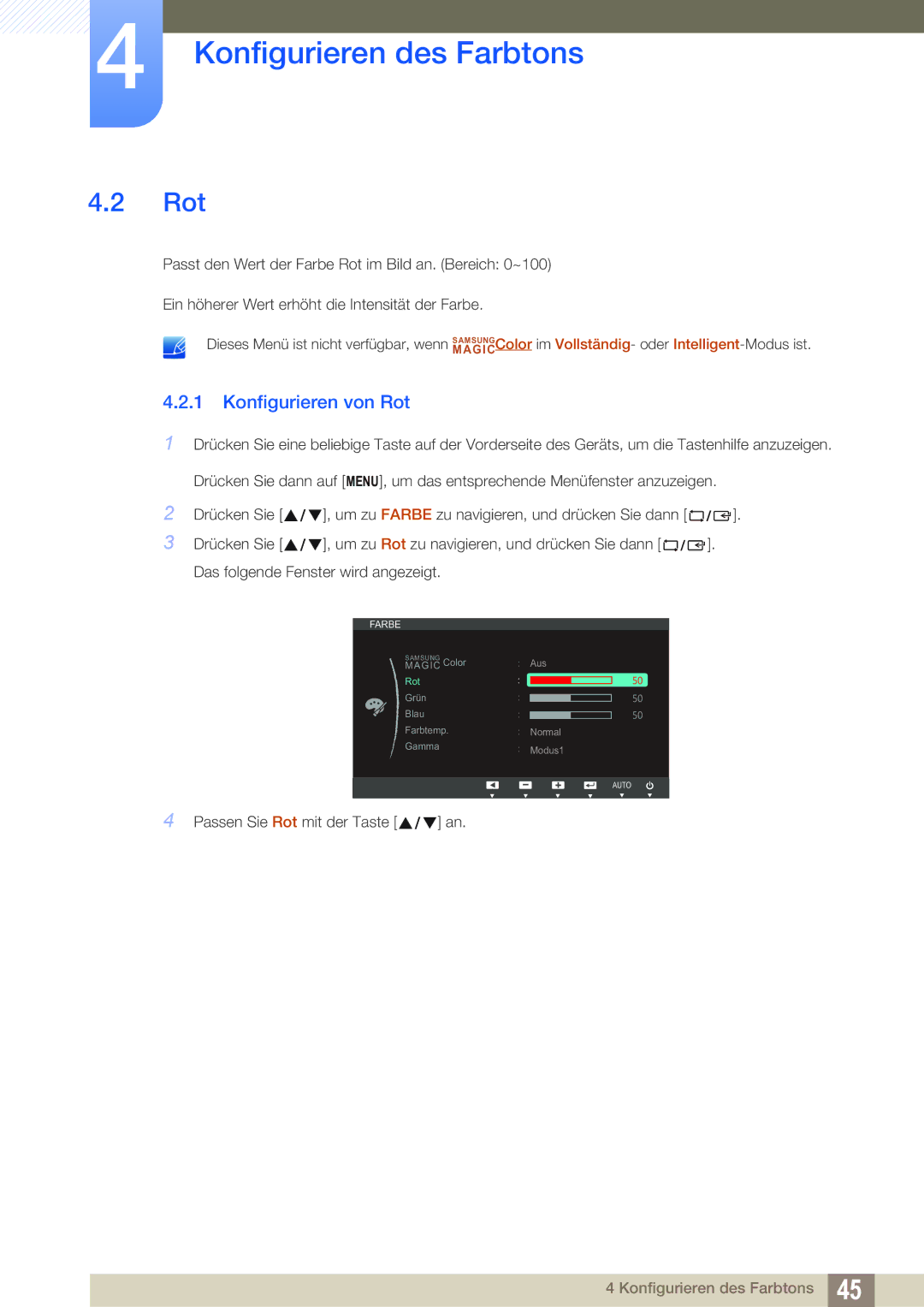 Samsung LS22B220BWV/EN manual Konfigurieren von Rot 