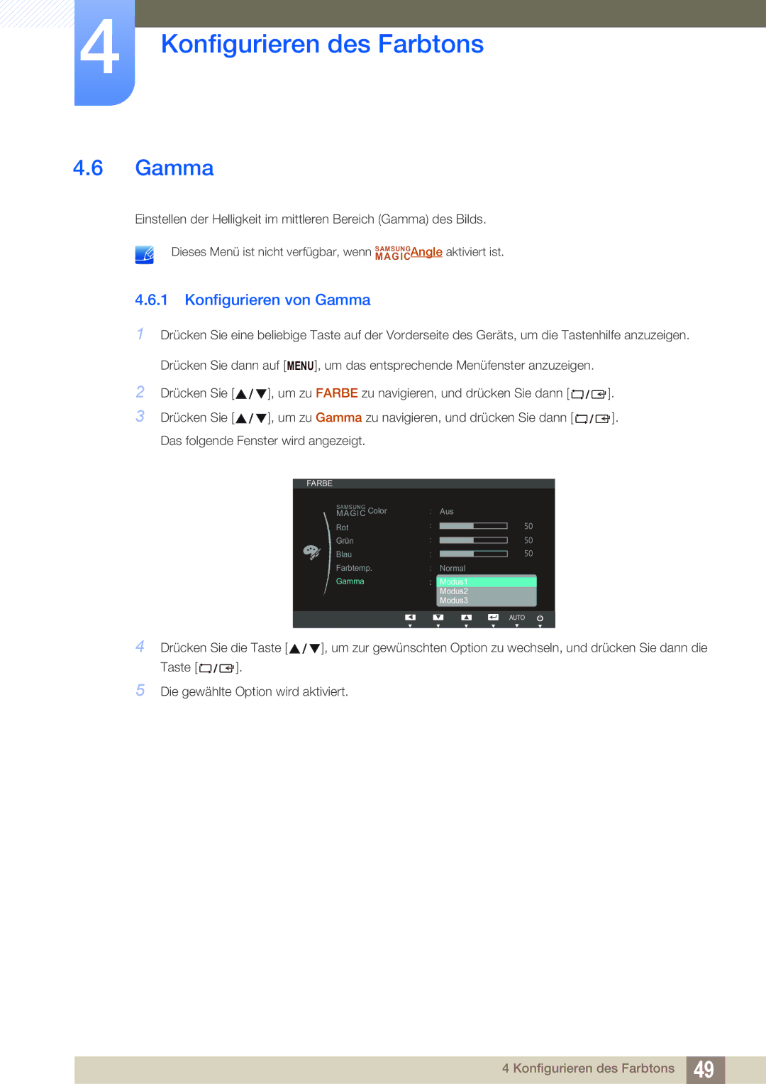 Samsung LS22B220BWV/EN manual Konfigurieren von Gamma 