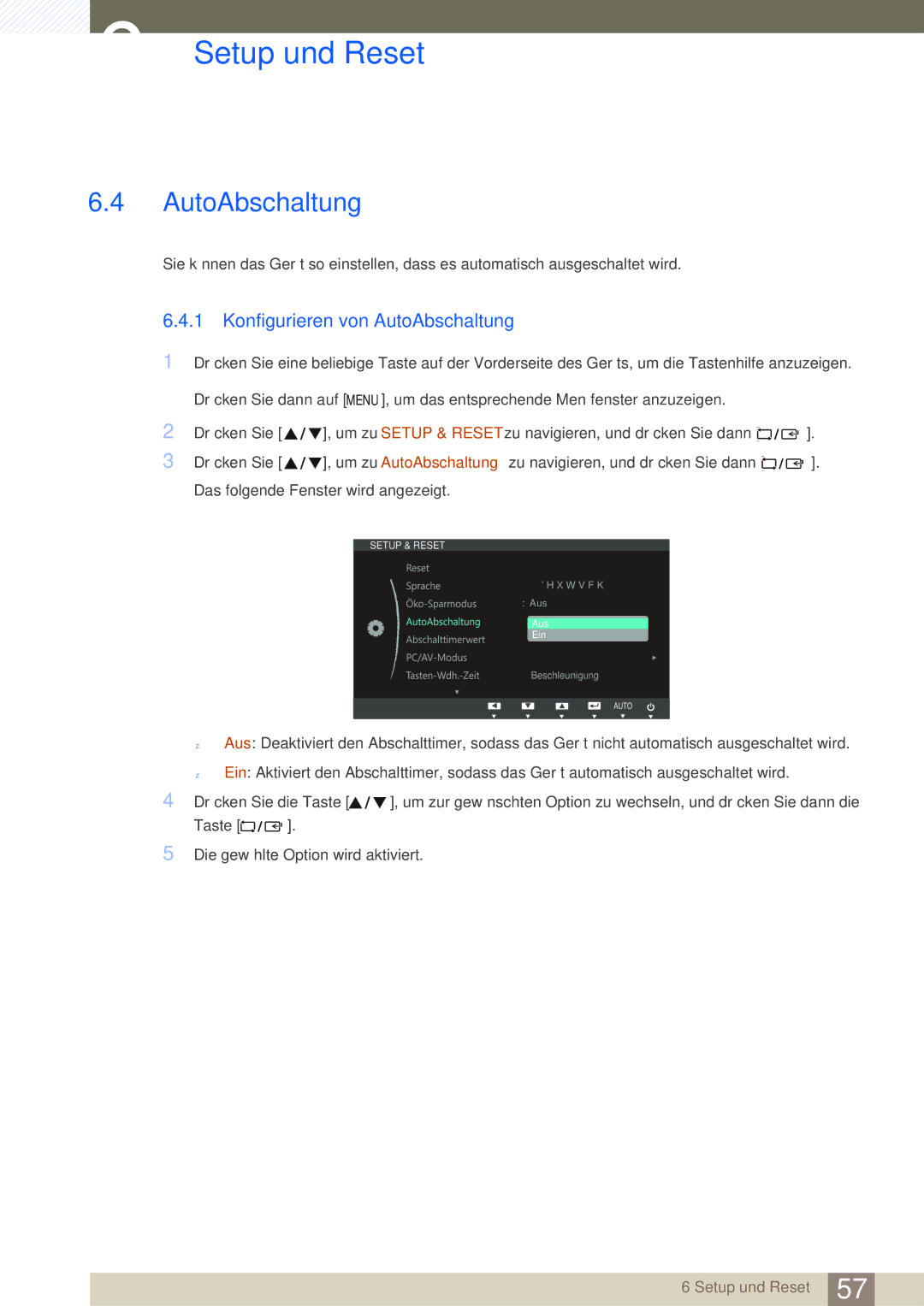 Samsung LS22B220BWV/EN manual Konfigurieren von AutoAbschaltung 