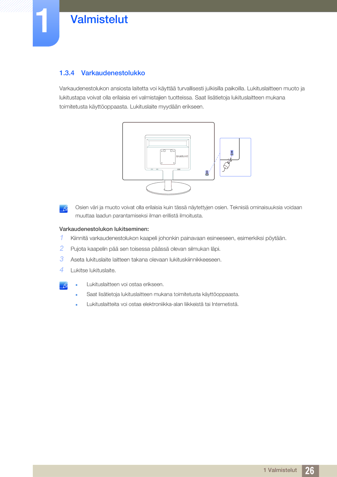 Samsung LS22B220BWV/EN manual Varkaudenestolukko 